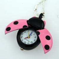 Pink ladybug pocket necklace watch