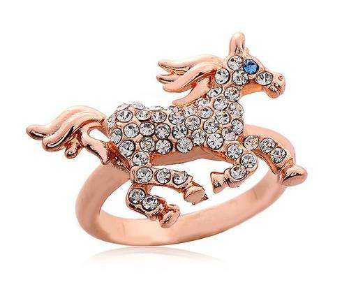 Rose gold filled cubic zirconia horse ring size 7