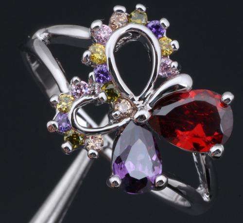 Silver garnet & zircon ring size 8