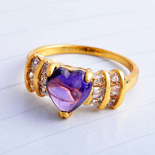 Gold filled purple opal & cubic zirconia heart ring size 7