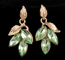 Green crystal leaf earrings