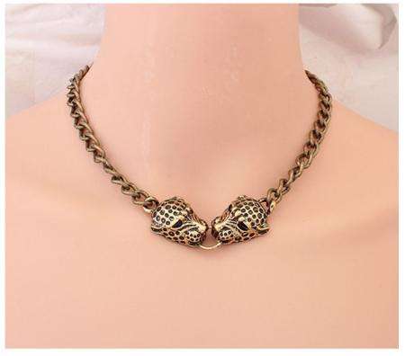 Western style double leopard head necklace
