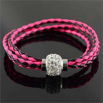 Leather wrap cuff magnetic rhinestones bracelet