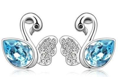 Sapphire & austrian crystals swan earrings