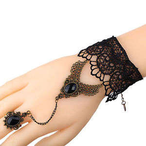 Black lace bracelet ring set
