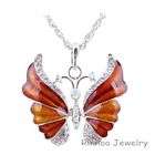 Brown crystal butterfly pendant necklace