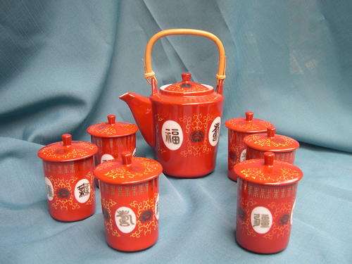 Chinese tea set - 7 pieces - including tea pot