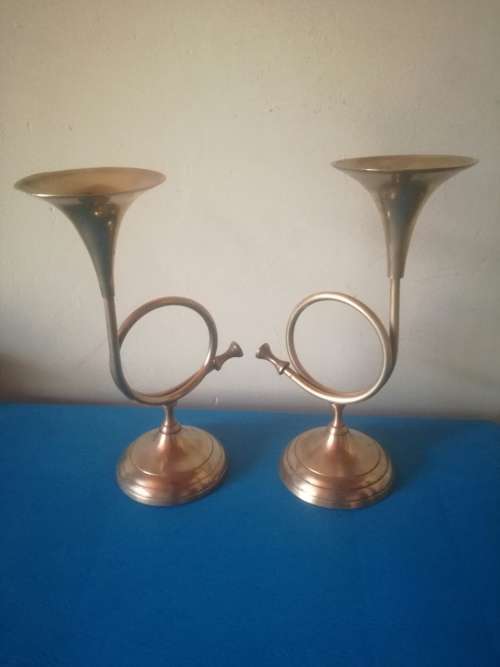 Brass Trumpet Candle Holders