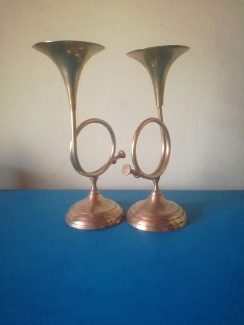 Brass Trumpet Candle Holders
