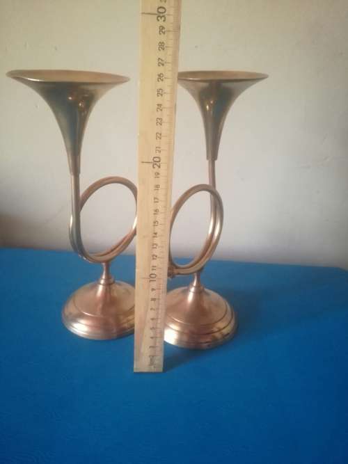 Brass Trumpet Candle Holders