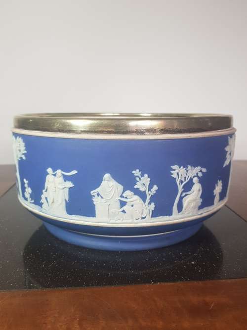 Large Wedgewood Jasperware Cobalt Blue Fruit Bowl. Marked