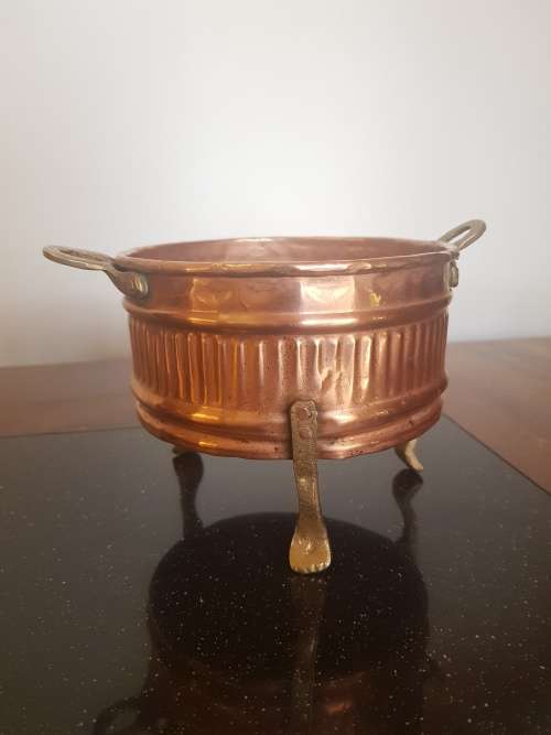 Antique Hand Made Copper And Brass Footed Bowl