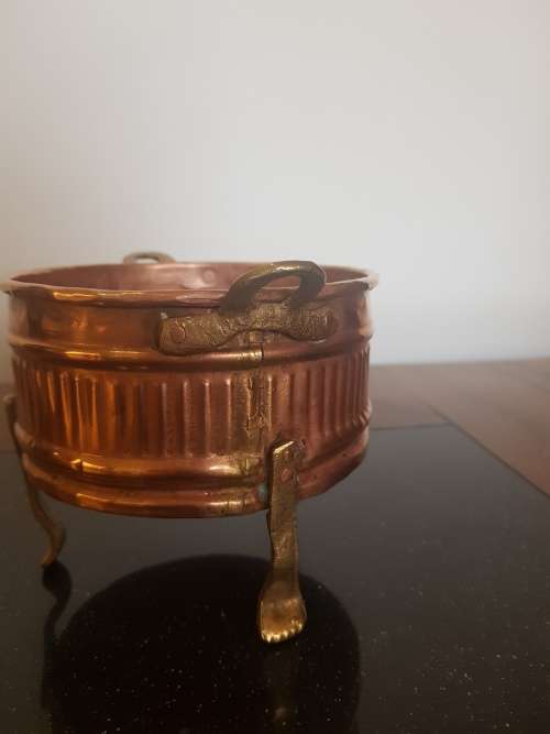 Antique Hand Made Copper And Brass Footed Bowl