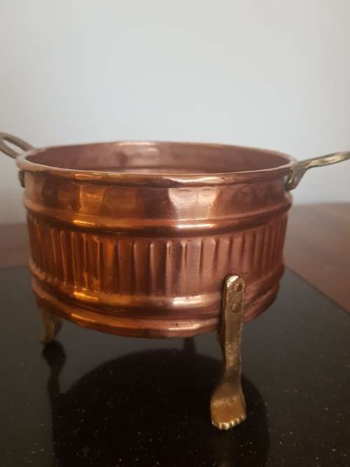 Antique Hand Made Copper And Brass Footed Bowl