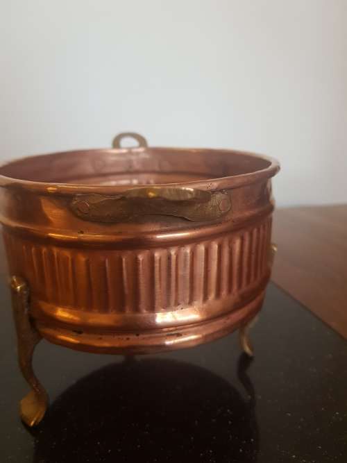 Antique Hand Made Copper And Brass Footed Bowl