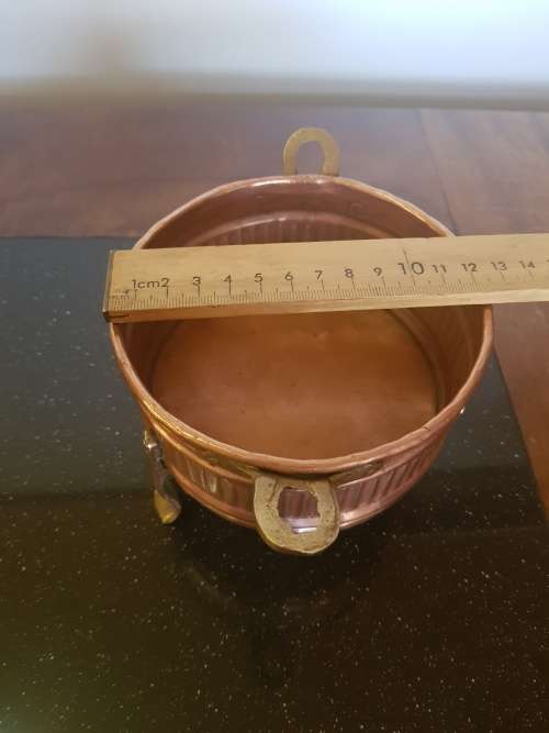 Antique Hand Made Copper And Brass Footed Bowl
