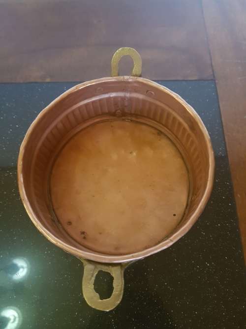 Antique Hand Made Copper And Brass Footed Bowl