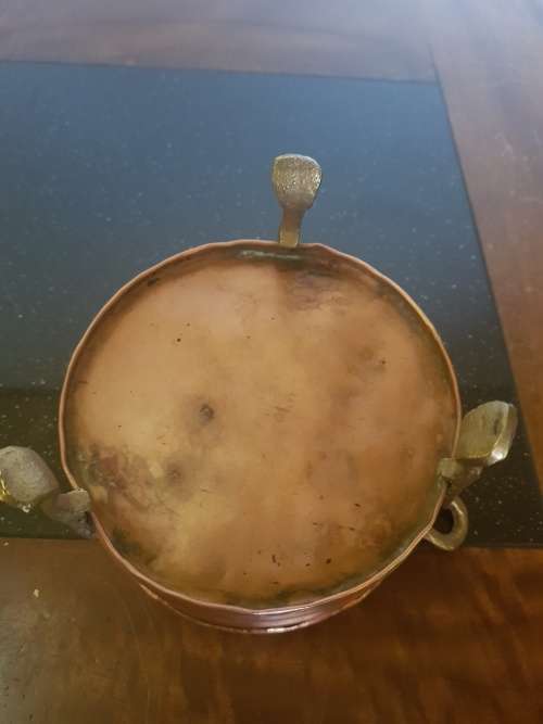 Antique Hand Made Copper And Brass Footed Bowl