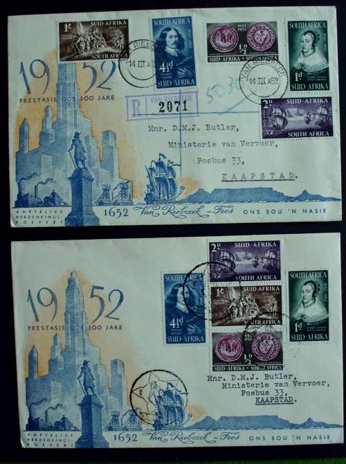 FDC Van Riebeeck Festival  issued 1952 x2