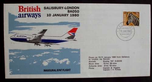 FDC/EDK Rhodesia BA First Flight Sal-Lon 1980