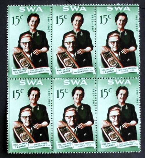 Stamp SWA C.R./Nellie Swart 1967 block of 6