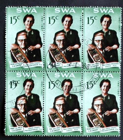 Stamp SWA C.R./Nellie Swart 1967 block of 6 cto