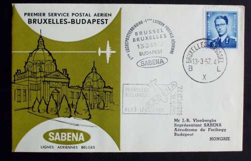 Letter of Commemoration Sabena first flight Budapest