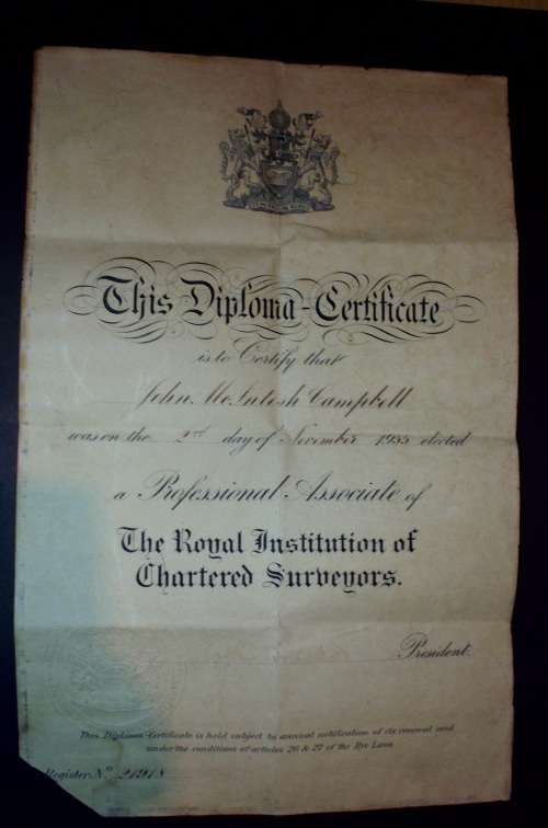 Certificate 1955 Chartered Surveyors