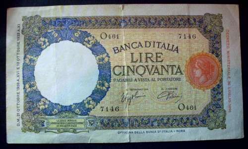 Banknote Italy 50 lire 1933-40 VF rare