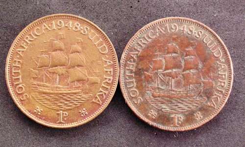 Coin RSA 1 penny 1948 EF x2