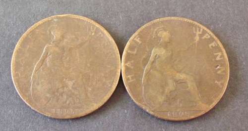 Coin Great Britain Half Pennies Queen Vic x2