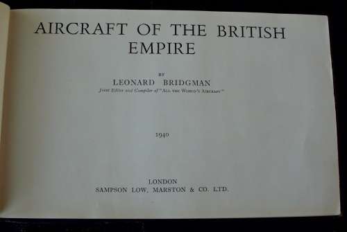 Book `Aircraft of the British Empire` 1940 by Leonard Bridgman