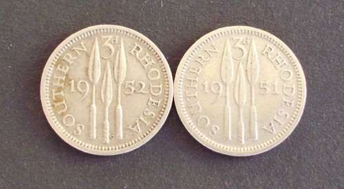 Coin Rhodesia 3D x 2 1951/52 ef Rare!
