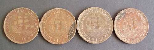 Coin SA penny x 4 Queen Elizabeth 2 used