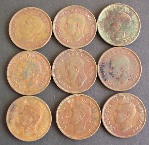 Coin SA Half Penny x 9 King George 6 used