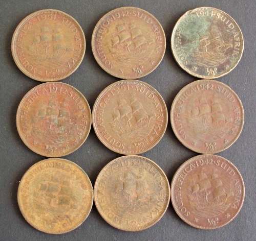 Coin SA Half Penny x 9 King George 6 used