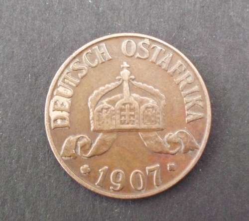Coin German East africa 1 Heller 1907J rare Ef