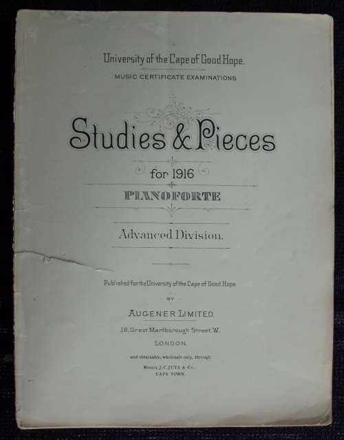 Antique Music sheet `Studies and Pieces` 1916 [Unisa]