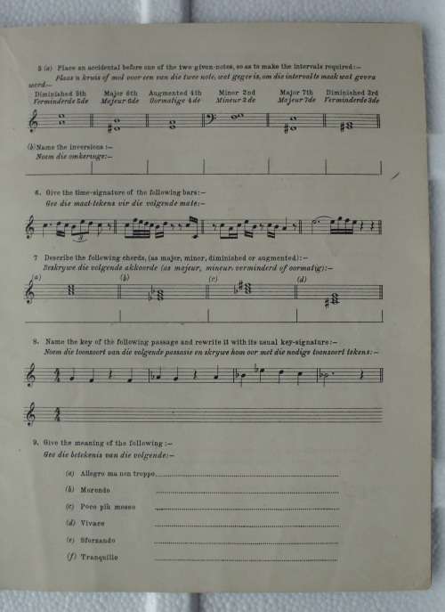 Music sheet 1920-1929 Exam Papers