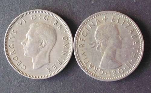 Coin UK 2 x Shillings 1947/1963 VF