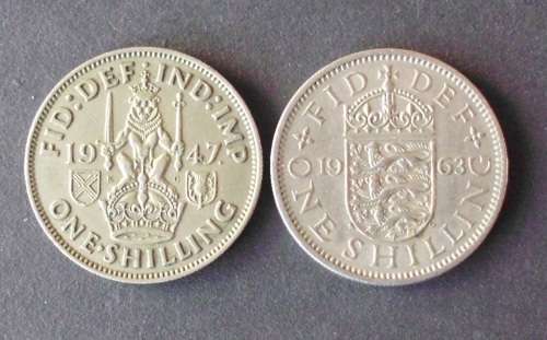 Coin UK 2 x Shillings 1947/1963 VF