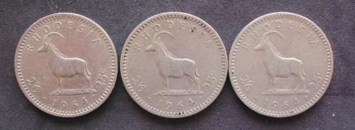 Coin Rhodesia 25c 1964 x 3 fine