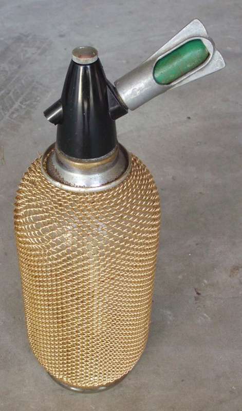 Seltzer Soda Bottle with golden mesh