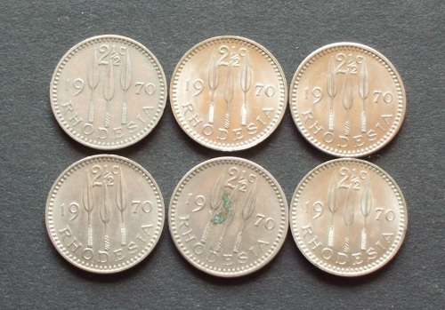 Coin Rhodesia 2 1/2 cent 1970 x6 EF