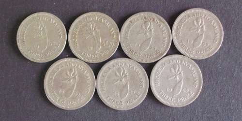 Coin Rhodesia and Nyasaland 3D Fine x 7