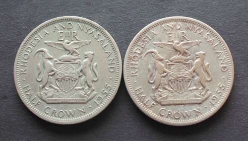 Coin Rhodesia and Nyasaland Half Crown x 2 fine