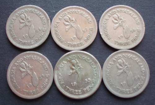Coin Rhodesia and Nyasaland 3D Fine x6