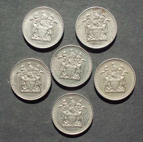 Coin - Rhodesia 1973 5 cents x 6 incl. a 1973 Error Coin