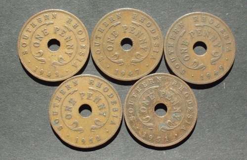 Coin Southern Rhodesia 1 Penny x 5 mixed