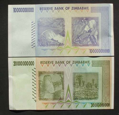 Banknote - Zimbabwe 10+20 Billion Dollars unc